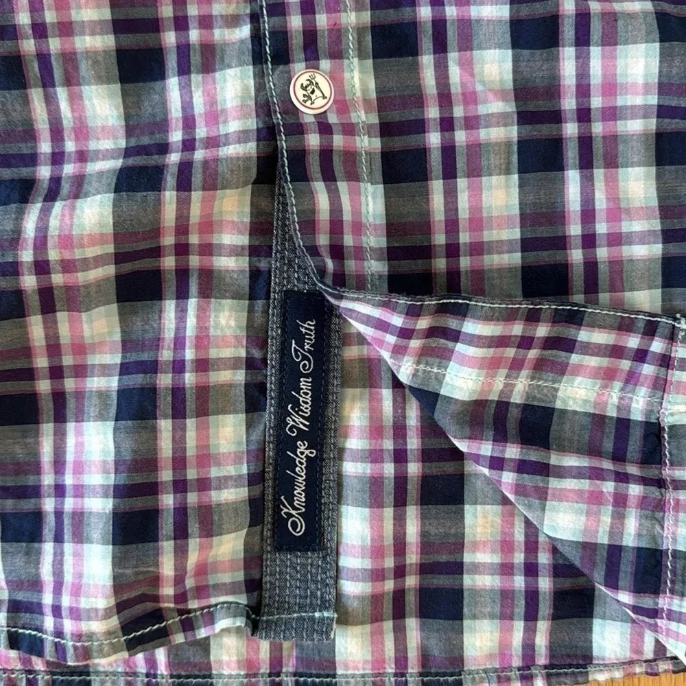 Robert Graham Purple Plaid Men's Cotton Button Down Short Sleeve Shirt Size L - Picture 4 of 11